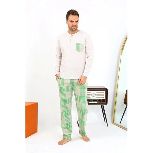 Erkek Uzun Kol Penye Krem Pijama Takımı