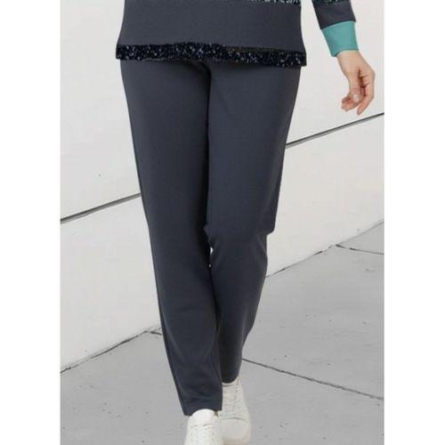 Kadın Uzun Kollu Bisiklet Yaka çizgili Desen Iki Iplik Bluz Ve Pantolon Ikili Takım