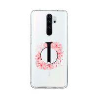 Xiaomi Redmi Note 8 Pro Pembe Çiçek Desen I Harfli Şeffaf Kılıf