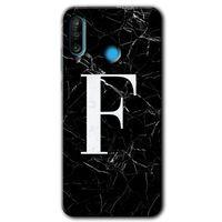 MRCİLETİSİM Huawei P30 Lite Kılıf Baskılı Kapak - Siyah Mermer Desenli F Harfi + 5D Tam Kaplayan Cam