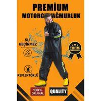 Premium Motorcu Kurye Yağmurluk Takım Su Geçirmez PVC Kumaş Reflektörlü TÜBİTAK Onaylı - Siyah
