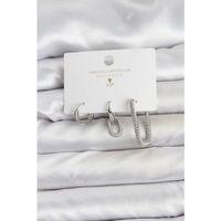 Gümüş Renk Zirkon Taşlı 3'lü Kadın Küpe Seti - TJ-BKP11450