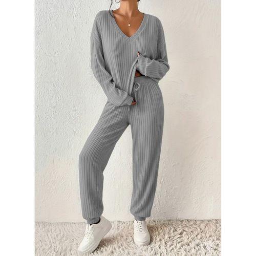 Kadın Uzun Kollu V Yakalı Kaşkorse Bluz Ve Pantolon Ikili Takım