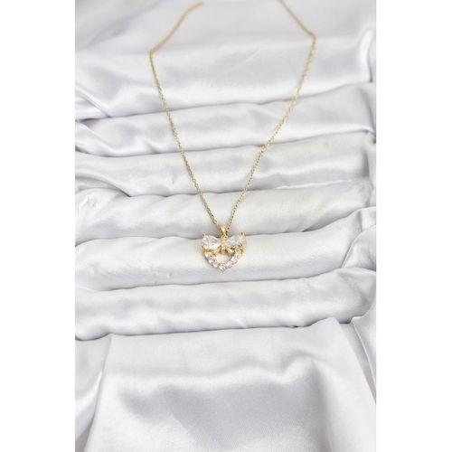 316L Çelik Zincir Gold Renk Kalp ve Fiyonk Model Zirkon Taşlı Kadın Kolye