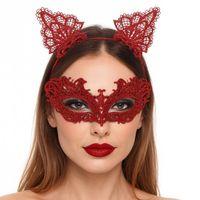 Şık Kırmızı Dantel Maske ve Taç Seti 5 No