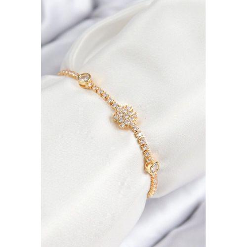 Pirinç Zirkon Taşlı Kar Tanesi Model Gold Renk Asansörlü Kadın Bileklik
