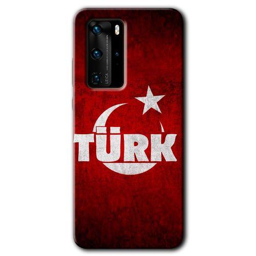 MRCİLETİSİM Huawei P40 Pro Kılıf HD Desen Baskılı Arka Kapak + Temperli Cam - Ayyıldız Türk