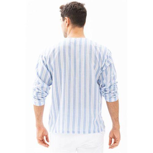 Uzun Kol Şile Bezi Bisiklet Yaka Erkek Yazlık Tshirt Mavi Çizgili 3029