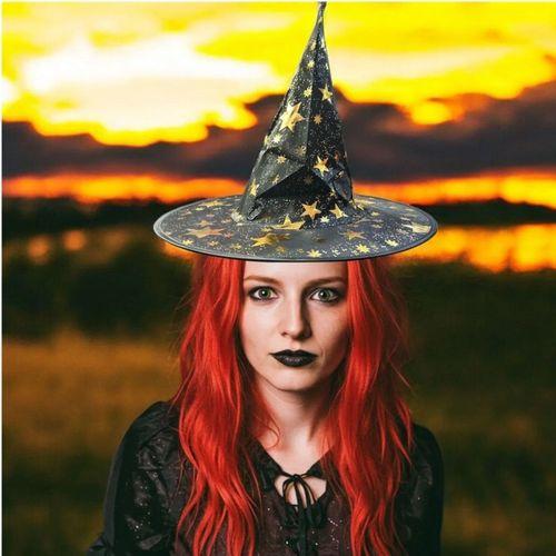 VIP HALLOWEEN HAT YILDIZLI GOLD SİYAH CADILAR BAYRAMI ŞAPKASI CADILAR BAYRAMI KOSTÜM AKSESUARLARI