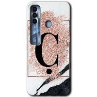 Potkal Hediye Fabrikası Tecno Spark 7 Pro Kılıf HD Desen Baskılı Arka Kapak - Pembe Mermer Desenli Ç Harfi