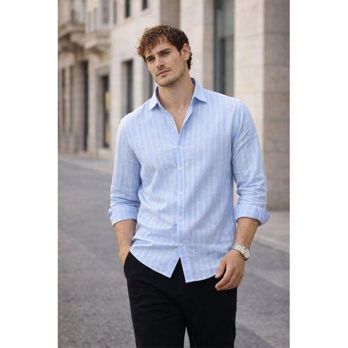 Scorsese Çizgili Relaxed Fit Erkek Gömlek - Buz Mavi