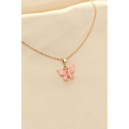 Pembe Sedefli Kelebek Figürlü Kadın Kolye