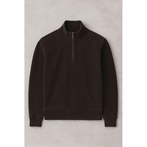 Lars Selanik Örme Kumaş Yarım Fermuar Erkek Sweatshirt - Kahve