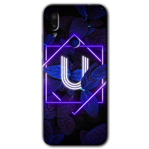 Xiaomi Redmi Note 7 Kılıf HD Desen Baskılı Arka Kapak - Dark Neon Yaprak U Harfi