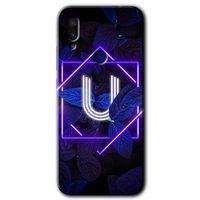 Xiaomi Redmi Note 7 Kılıf HD Desen Baskılı Arka Kapak - Dark Neon Yaprak U Harfi