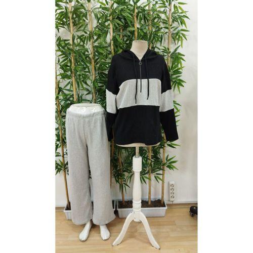 Kadın Uzun Kollu Kapşonlu önden Fermuarlı şardonlu Kaşkorse Bluz Ve Pantolon