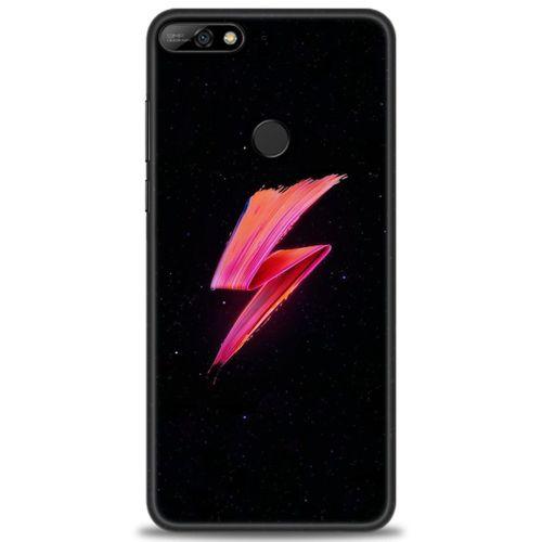 Huawei Y7 2018 Kılıf HD Baskılı Kılıf - Pembe Şimşek + Tam Ekran Koruyucu