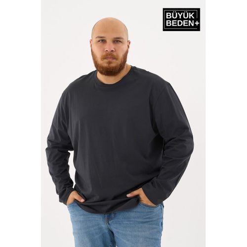 Erkek Büyük Beden Uzun Kollu 2 İplik Bisiklet Yaka Tişört