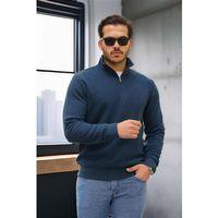 Selanik Örme Yarım Fermuar Erkek Sweatshirt - Prusya Mavisi