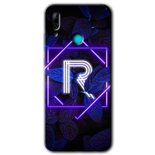 Huawei P smart 2019 Kılıf Baskılı Kapak - Dark Neon Yaprak R Harfi +Tam Kaplayan Mat Seramik