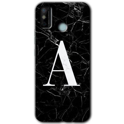 Tecno Spark 6 Go Kılıf HD Desen Baskılı Arka Kapak - Siyah Mermer Desenli A Harfi + Kırılmaz Cam