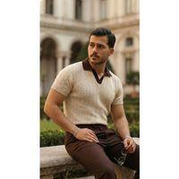 Erkek Desenli Kısa Kollu Triko Tişört - %100 Pamuk Akrilik