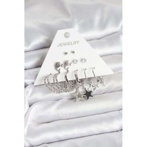 Pirinç Gümüş Renk 6'lı Kadın Küpe Seti