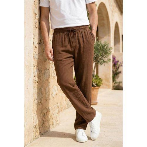 Hafif ve Rahat Müslin Baggy Erkek Pantolon - Kahve