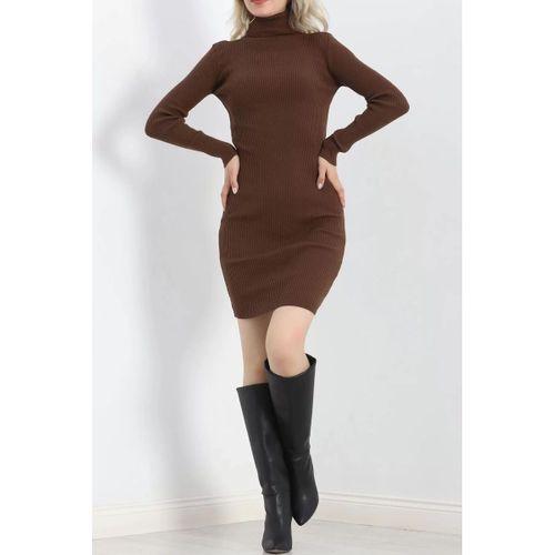 pilelistore Balıkçı Yaka Elbise Acıkahve
