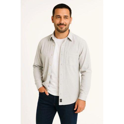 Erkek Fitilli Kadife Cepli Gömlek Oversize Rahat Kalıp - Gri