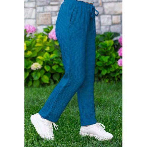 Beli Lastikli Multi Çift Cepli Müslin Kadın/Erkek Unisex Yazlık Pantolon İndigo indg