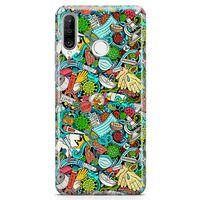 Huawei Nova 4e Kılıf Covid-19 Doodle Arka Kapak Koruma Desenli Full Koruyucu