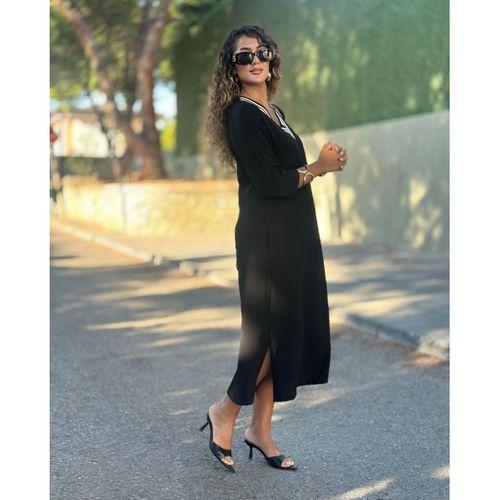 Kadın Uzun Kollu V şerit Yakalı Viskon Iki Iplik Elbise