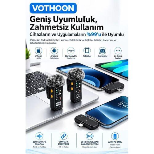 Yüksek Kalite Kablosuz Yaka Mikrofonu – Type-c Lightning Uyumlu Profesyonel Anc Özellikli