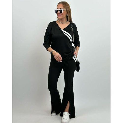 Kadın Uzun Kollu V Yakalı şerit Detaylı Viskon Iki Iplik Bluz Ve Pantolon Ikili Takım