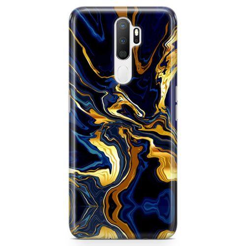 Oppo A9 2020 Kılıf Lacivert Kahve Mermer Arka Kapak Koruma Desenli Full Koruyucu