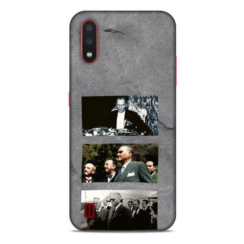 Samsung Galaxy A01 Kılıf Atatürk (12) Koruyucu Silikon Gri