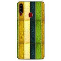 Samsung Galaxy A20s Kılıf Patchwork (37) Silicone Cover Sarı Lacivert