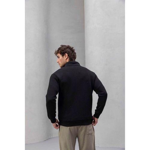 Marcel Regular Fit Fermuarlı Kıstırma Cepli Üç İp Şardonlu Erkek Sweatshirt - Siyah