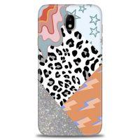 Samsung Galaxy J7 Pro / J730 Kılıf HD Baskılı Kılıf - Leopar ve Şimşekler + Tam Ekran Koruyucu