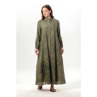 Uzun Kol Nuray Düğmeli Yuvarlak Yaka Çift Cepli Poplin Ferace Haki Hk