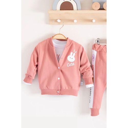 Cute Funny Desenli Kapişonlu Pamuklu 3'lü Kız Bebek Takımı