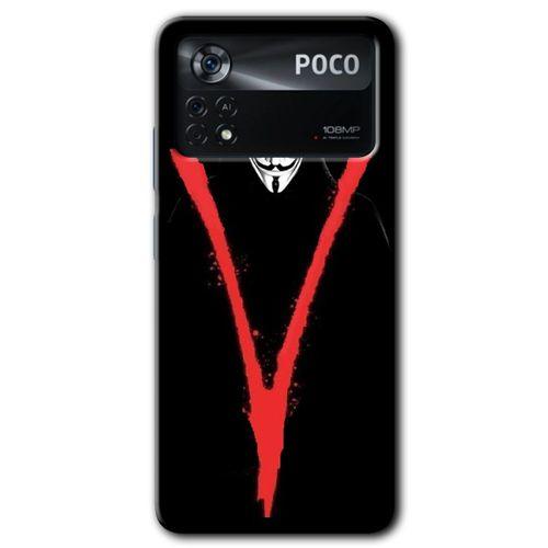 MRCİLETİSİM Poco x4 Pro Kılıf HD Desen Baskılı Arka Kapak + Temperli Cam - V for