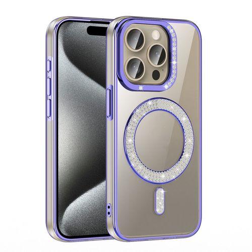 Apple iPhone 15 Pro Kılıf Pırlanta Taş Tasarımlı M-safe Şarj Özellikli Zore Karetta Silikon Kapak