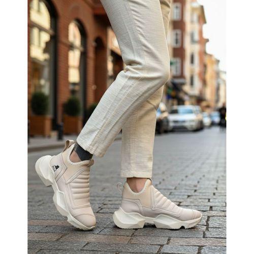 BA0401 Bağcıksız Rahat Yüksek Taban Krem Erkek Spor Yarım Bilek Bot