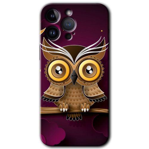 Potkal Hediye Fabrikası Potkal Hediye Fabrikası iPhone 14 Pro Kılıf HD Desen Baskılı Arka Kapak - Temperli Cam - Owl Bird Branch