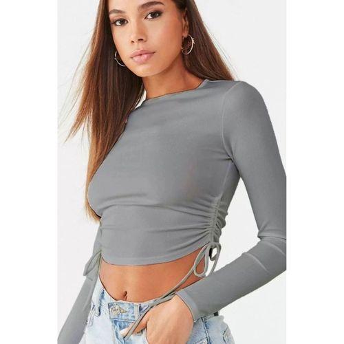 Pilelistore Kadın Uzun Kollu Yanlar Büzgü Detay Kaşkorse Crop