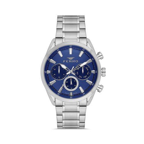 Ferro FM11758AWT-A3 Quartz Çelik Gri Lacivert Kadran 43 mm Erkek Kol Saati