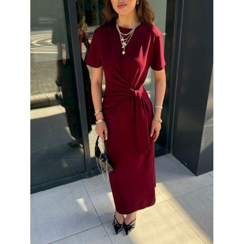 Kadın Kısa Kollu Bisiklet Yaka Yandan Bağlamalı Viskon Iki Iplik Elbise