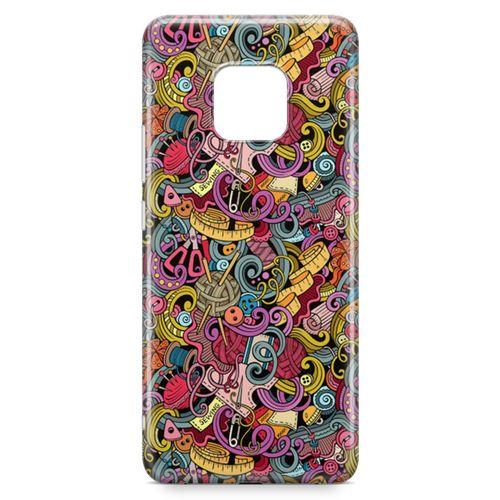 Huawei Mate 20 Pro Kılıf Doodle Dikiş Makinesi Arka Kapak Koruma Desenli Full Koruyucu